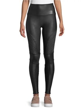 Spanx Faux Leather Black Moto Leggings size large
